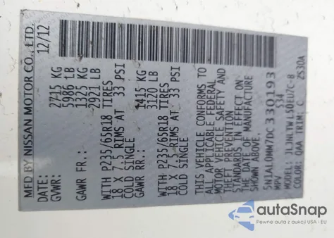 2013 Infiniti Jx35 z USA, uszkodzony, nr VIN 5N1AL0MM7DC330193